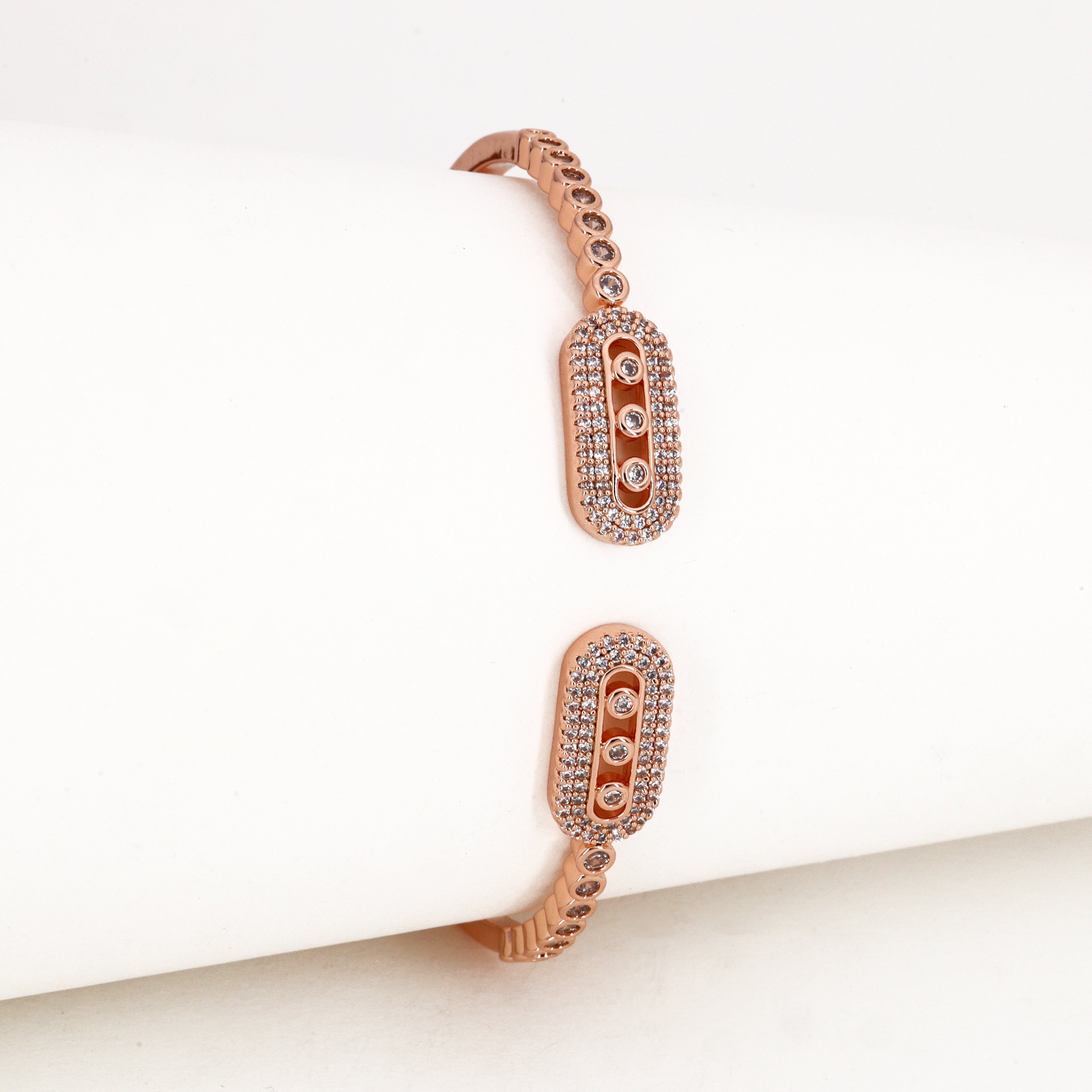 Rose Gold Tone Crystal Geometric Open Bracelet