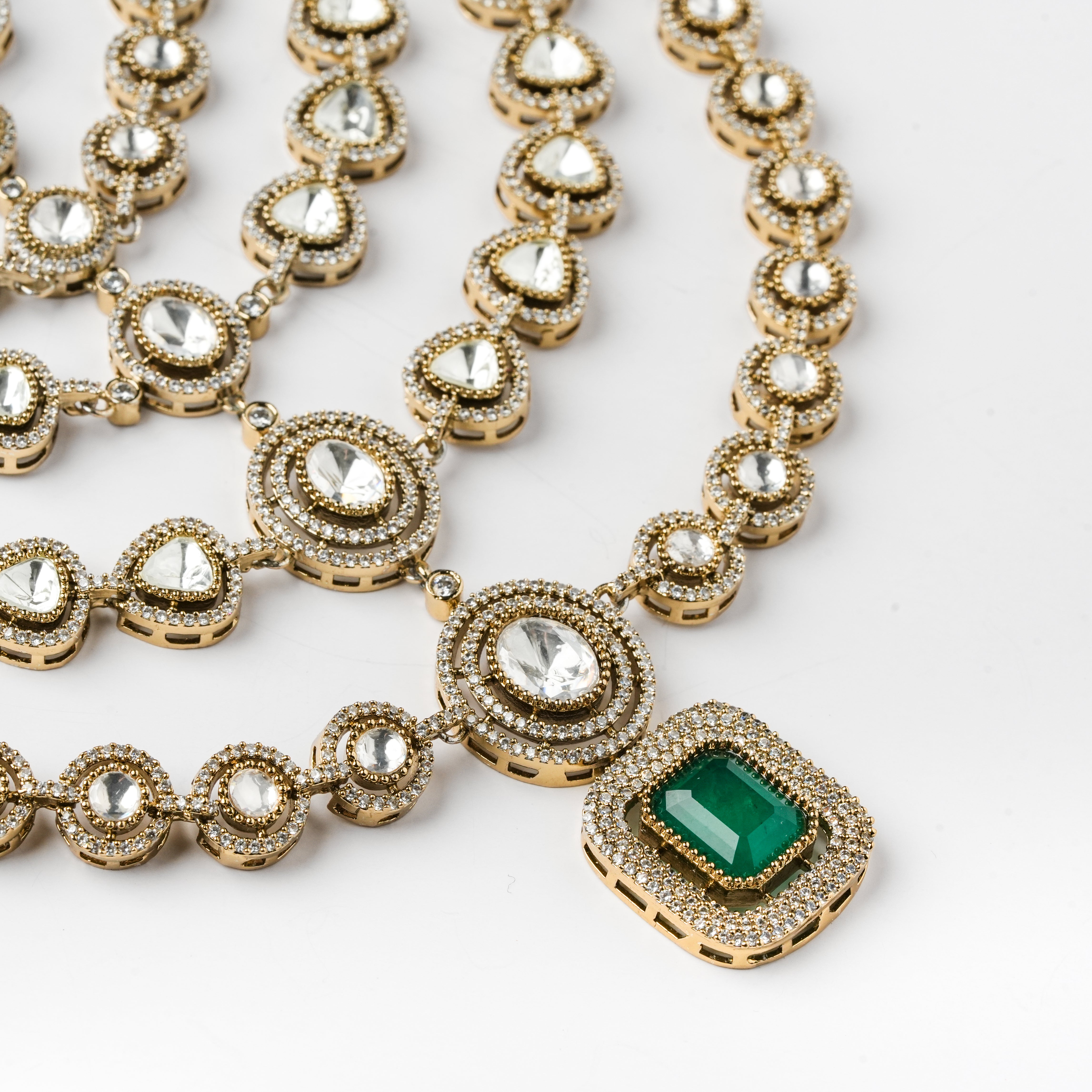 Royal Multi-Layered Kundan & Halo Solitaire Bridal Haar Traditinonal Necklace Set